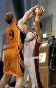 3 January 2005; John Teahan, Abrakebabra Tigers, Tralee, in action against Jonathan Grennell, Killester. Basketball Ireland Men's National Cup Quarter-final, DART Killester v Abrakebabra Tigers, Tralee, Irish Wheelchair Association, Clontarf, Dublin. Picture credit; Brendan Moran / SPORTSFILE