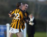 2 January 2005; Shane Coonan, (22), Kilkenny celebrates with team-mate Declan Buggy after scoring a goal. O'Byrne Cup, Kilkenny v Athlone IT, Pairc Lachtain, Freshford, Co. Kilkenny. Picture credit; Damien Eagers / SPORTSFILE
