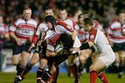 7 January 2005; Henry Paul, Gloucester, in action against David Humphreys and Kevin Maggs, Ulster. Heineken European Cup 2004-2005, Round 5, Pool 6, Ulster v Gloucester, Ravenhill, Belfast. Picture credit; Matt Browne / SPORTSFILE