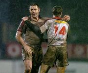 7 January 2005; Bryn Cunningham, 14, celebrates with Andy Ward, Ulster, after victory over Gloucester. Heineken European Cup 2004-2005, Round 5, Pool 6, Ulster v Gloucester, Ravenhill, Belfast. Picture credit; Matt Browne / SPORTSFILE