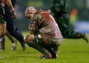 7 January 2005; A dejected James Parkes, Gloucester, after defeat to Ulster. Heineken European Cup 2004-2005, Round 5, Pool 6, Ulster v Gloucester, Ravenhill, Belfast. Picture credit; Matt Browne / SPORTSFILE