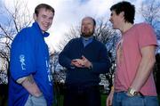 10 January 2005; Actor Pat Nolan, centre, who plays Barry in RTE's Fair City, with St. Patrick's Athletic's Robbie Doyle, right, and Darren Connolly, client of Merchants Quay, at a photocall to announce details of an Allstars Charity Match between St. Patrick's Athletic, including members of the cast of Fair City, and Merchants Quay Ireland. The match will take place in Richmond Park on Sunday 16th January and all proceeds will be going to GOAL's Tsunami Appeal. RTE Studios, Dublin. Picture credit; David Maher / SPORTSFILE