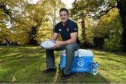 15 November 2013; Deep RiverRock water has announced that it will continue as the Official Hydration Partner to Leinster Rugby for the 2013/14 rugby season. Pictured at the launch is Leinster's Jimmy Gopperth. Leinster Rugby Office, UCD, Belfield, Dublin. Picture credit: Barry Cregg / SPORTSFILE