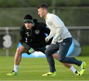 13 November 2013; Republic of Ireland's Anthony Stokes, left, and Wes Hoolahan during squad training ahead of their Three International Friendly match against Latvia on Friday. Republic of Ireland Squad Training, Gannon Park, Malahide, Co. Dublin. Picture credit: David Maher / SPORTSFILE