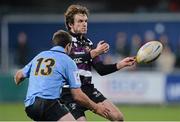 15 November 2013; James O'Donoghue, Terenure, is tackled by Alex Kelly, UCD. Leinster Senior League Cup Final, Terenure v UCD, Donnybrook Stadium, Donnybrook, Dublin. Picture credit: Ramsey Cardy / SPORTSFILE