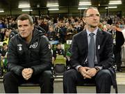 15 November 2013; Republic of Ireland manager Martin O'Neill, right, and assistant manager Roy Keane before the game. Three International Friendly, Republic of Ireland v Latvia, Aviva Stadium, Lansdowne Road, Dublin. Picture credit: David Maher / SPORTSFILE