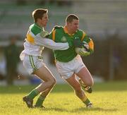 25 November 2001; Daithi Regan, Meath, in action against Karol Slattery, Offaly. Meath v Offaly, O'Byrne Cup, PAirc Tailteann, Navan. Football. Picture credit; Aoife Rice / SPORTSFILE