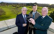 13 January 2005; The Minister of Environment, Heritage and Local Government, Mr. Dick Roche, TD, with Denis Kane, Chief Executive, Druid's Glen, right, and David Rees, centre, Bachelor of Science on Zoology and qualified in Conservation Management, at the Druids Glen Golf Resort, recently voted European Golf Resort of the Year 2005, where the creation of a wild bird sanctuary on the 400 acre Estate was announced. Druids Glen Golf Resort, Co. Wicklow. Picture credit; Brendan Moran / SPORTSFILE