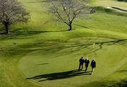 13 January 2005; The Minister of Environment, Heritage and Local Government, Mr. Dick Roche, TD, with Denis Kane, Chief Executive, Druid's Glen, right, and David Rees, left, Bachelor of Science on Zoology and qualified in Conservation Management, at the Druids Glen Golf Resort, recently voted European Golf Resort of the Year 2005, where the creation of a wild bird sanctuary on the 400 acre Estate was announced. Druids Glen Golf Resort, Co. Wicklow. Picture credit; Brendan Moran / SPORTSFILE