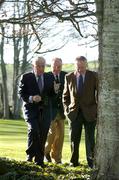 13 January 2005; The Minister of Environment, Heritage and Local Government, Mr. Dick Roche, TD, with Denis Kane, Chief Executive, Druid's Glen, centre, and Derek Mulrooney, Project Manager, right, at the Druids Glen Golf Resort, recently voted European Golf Resort of the Year 2005, where the creation of a wild bird sanctuary on the 400 acre Estate was announced. Druids Glen Golf Resort, Co. Wicklow. Picture credit; Brendan Moran / SPORTSFILE