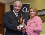 13 January 2005;  Claire Coughlan, from Co. Cork, 'Lady Amateur of the Year' pictured with Gerry McQuaid, Commercial Director 02, at the O2 Golf Writers of Ireland awards dinner. Elm Park Golf Club, Dublin. Picture credit; Matt Browne / SPORTSFILE