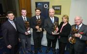 13 January 2005; At the Irish Golf Writers award dinner are from left, Greg Allen, Chairman, Brian McElminney, 'Men's Amateur of the year', Padraig Harrington, 'Professional Golfer of the year 2004', Gerry McQuad, Commercial Directorr 02, Claire Coughlan, 'Lady's Amateur of the Year' and Cecil Whelan, 'Distinguished Services' winner at the O2 Golf Writers of Ireland awards dinner. Elm Park Golf Club, Dublin. Picture credit; Matt Browne / SPORTSFILE