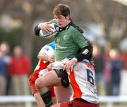 15 January 2005; James Downey, Connacht, in action against Antoine Nicoud, left, and Gwendal Ollivier, Grenoble. European Challenge Cup 2004-2005, Quarter-Final, Connacht v Grenoble, Sportsground, Galway. Picture credit; Pat Murphy / SPORTSFILE