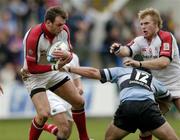 16 January 2005; Neil Best, left, supported by team-mate Roger Wilson, Ulster, in action against Tristan Davies, Cardiff Blues. Heineken European Cup 2004-2005, Round 6, Pool 6, Cardiff Blues v Ulster, Cardiff Arms Park, Cardiff, Wales. Picture credit; Brian Lawless / SPORTSFILE
