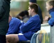 16 January 2005; Laois goalkeeper Fergal Byron sits on the bench after he was sin-binned during the game. O'Byrne Cup, Semi-Final, Laois v Kildare, O'Moore Park, Portlaoise, Co. Laois. Picture credit; Matt Browne / SPORTSFILE