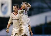 16 January 2005; Ulster players Roger Wilson, right, and Simon Best in the dying moments of their match against Cardiff Blues. Heineken European Cup 2004-2005, Round 6, Pool 6, Cardiff Blues v Ulster, Cardiff Arms Park, Cardiff, Wales. Picture credit; Brian Lawless / SPORTSFILE