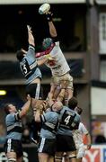16 January 2005; Rowan Frost, Ulster, in action against Robert Sidoli, Cardiff Blues. Heineken European Cup 2004-2005, Round 6, Pool 6, Cardiff Blues v Ulster, Cardiff Arms Park, Cardiff, Wales. Picture credit; Brian Lawless / SPORTSFILE