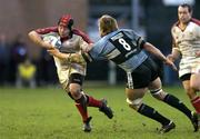 16 January 2005; Paul Shields, Ulster, in action against Kort Schubert, Cardiff Blues. Heineken European Cup 2004-2005, Round 6, Pool 6, Cardiff Blues v Ulster, Cardiff Arms Park, Cardiff, Wales. Picture credit; Brian Lawless / SPORTSFILE