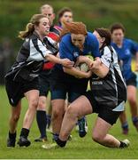 16 November 2013; Maedbh Smyth, Leinster, is tackled by Niamh O'Grady, right, and Niamh Treacy, Connacht. Girls U18 Interprovincial Blitz, Westmanstown RFC, Westmanstown, Co. Dublin. Picture credit: Barry Cregg / SPORTSFILE