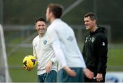 17 November 2013; Republic of Ireland assistant manager Roy Keane, right, with captain Robbie Keane during squad training ahead of their friendly international match against Poland on Tuesday. Republic of Ireland Squad Training, Gannon Park, Malahide, Co. Dublin. Picture credit: David Maher / SPORTSFILE