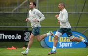 17 November 2013; Republic of Ireland's John O'Shea and Jonathan Walters during squad training ahead of their friendly international match against Poland on Tuesday. Republic of Ireland Squad Training, Gannon Park, Malahide, Co. Dublin. Picture credit: David Maher / SPORTSFILE