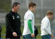 17 November 2013; Republic of Ireland's Kevin Doyle with assistant manager Roy Keane during squad training ahead of their friendly international match against Poland on Tuesday. Republic of Ireland Squad Training, Gannon Park, Malahide, Co. Dublin. Picture credit: David Maher / SPORTSFILE
