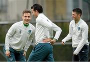 17 November 2013; Republic of Ireland's Kevin Doyle, left, with Stephen Kelly and Wes Hoolahan, right, during squad training ahead of their friendly international match against Poland on Tuesday. Republic of Ireland Squad Training, Gannon Park, Malahide, Co. Dublin. Picture credit: David Maher / SPORTSFILE