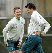 17 November 2013; Republic of Ireland's Kevin Doyle, left, and Stephen Kelly during squad training ahead of their friendly international match against Poland on Tuesday. Republic of Ireland Squad Training, Gannon Park, Malahide, Co. Dublin. Picture credit: David Maher / SPORTSFILE