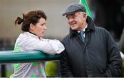17 November 2013; Horse trainer and RTÉ commentator Ted Walsh speaking with daughter Katie during the day's races. Punchestown Racecourse, Punchestown, Co. Kildare. Picture credit: Barry Cregg / SPORTSFILE