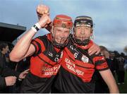17 November 2013; Mount Leinster Rangers' Denis Murphy, left, and Richard Coady celebrate after the game. AIB Leinster Senior Club Hurling Championship, Semi-Final, Mount Leinster Rangers, Carlow v Ballyboden St Enda's, Dublin. Dr. Cullen Park, Carlow. Picture credit: Pat Murphy / SPORTSFILE