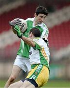 17 November 2013; Niall Cosgrove, Roslea Shamrocks, in action against Ciaran Bonner, Glenswilly. AIB Ulster Senior Club Football Championship, Semi-Final, Glenswilly, Donegal v Roslea Shamrocks, Fermanagh. Healy Park, Omagh, Co. Tyrone. Picture credit: Oliver McVeigh / SPORTSFILE