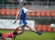 17 November 2013; Michael McIver, Ballinderry Shamrocks, beats Kilcoo Owen Roes goalkeeper Stephen Kane, to score his side's first goal. AIB Ulster Senior Club Football Championship, Semi-Final, Ballinderry Shamrocks, Derry v Kilcoo Owen Roes, Down. Athletic Grounds, Armagh. Photo by Sportsfile