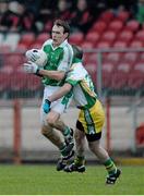 17 November 2013; James Sherry, Roslea Shamrocks, in action against John McFadden, Glenswilly. AIB Ulster Senior Club Football Championship, Semi-Final, Glenswilly, Donegal v Roslea Shamrocks, Fermanagh. Healy Park, Omagh, Co. Tyrone. Picture credit: Oliver McVeigh / SPORTSFILE