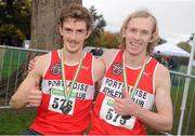 17 November 2013; Brothers Michael, left, and Dan Mulhare, Portlaoise A.C, Co. Laois, after the Senior Mens race at the 2013 Woodie’s DIY Inter County & Juvenile Even Age Cross Country Championships of Ireland. Santry Demesne, Santry, Co. Dublin. Picture credit: Ramsey Cardy / SPORTSFILE