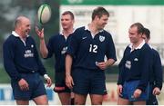 22 September 1998; Ireland's players, from left, Keith Wood, David Corkery, Gabriel Fulcher and Conor McGuinness during squad training. Ireland Rugby Squad Training, Dr. Hickey Park, Greystones, Co. Wicklow. Picture credit: Matt Browne / SPORTSFILE