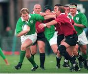 14 November 1998; Eric Miller, Ireland, is tackled by Sharleg Janelidze, Georgia. Rugby World Cup Qualifier, Ireland v Georgia, Lansdowne Road, Dublin. Picture credit: Matt Browne / SPORTSFILE