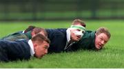 27 October 1998: Ireland's Jeremy Davidson and team-mate Mick Galwey, right, during squad training. Ireland Rugby Squad Training, King's Hospital Rugby Ground, Dublin. Picture credit: Matt Browne / SPORTSFILE
