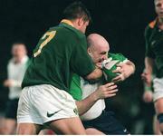 28 November 1998; Keith Wood, Ireland, in action against Bobby Skinstad, South Africa. International Rugby Friendly, Ireland v South Africa, Landsdowne Road, Dublin. Picture credit: Matt Browne / SPORTSFILE