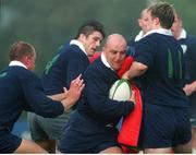 22 September 1998; Ireland's Keith Wood in action against team-mates Mervyn Murphy, left, and Eric Miller, right, during squad training. Ireland Rugby Squad Training, Dr. Hickey Park, Greystones, Co. Wicklow. Picture credit: Matt Browne / SPORTSFILE