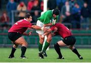 14 November 1998; Paddy Johns, Ireland, is tackled by Vasil Katsadze, left, and Chavleg Djanelidze, Georgia. Rugby World Cup Qualifier, Ireland v Georgia, Lansdowne Road, Dublin. Picture credit: Matt Browne / SPORTSFILE