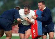 22 September 1998; Ireland's Ross Nesdale, centre, in action against team-mates Gabriel Fulcher, left, and Rob Henderson, right, during squad training. Ireland Rugby Squad Training, Dr Hickey Park, Greystones, Co. Wicklow. Picture credit: Matt Browne / SPORTSFILE