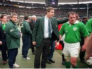 7 March 1998; Ireland head coach Warren Gatland looks on as selector Donal Lenihan consoles Ross Nesdale after the game. Five Nations Rugby Championship, France v Ireland, Stade De France, Paris, France. Picture credit: Brendan Moran / SPORTSFILE