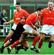 26 September 1998; Brian Roche, Munster, is tackled by Ian Jones, Neath. European Rugby Cup, Munster v Neath, Musgrave Park, Cork. Picture credit: Matt Browne / SPORTSFILE