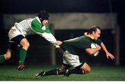 1 December 1998; South Africa's Chad Alcock goes over for his side's second try despite the tackle of Ireland's David Humphreys. International Friendly, Ireland A v South Africa A, Ravenhill Park, Belfast. Picture credit: Matt Browne / SPORTSFILE