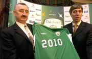 19 January 2005; John Courtenay, left, Managing Director of Umbro Ireland, with John Delaney, interim FAI Chief Executive Officer, at the announcement by the FAI of a major sponsorship agreement with Umbro valued at a minimum 10 million euro over the next six years. Berkley Court Hotel, Dublin. Picture credit; David Maher / SPORTSFILE