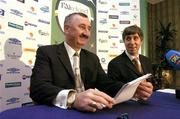 19 January 2005; John Courtenay, left, Managing Director of Umbro Ireland, with John Delaney, interim FAI Chief Executive Officer, at the announcement by the FAI of a major sponsorship agreement with Umbro valued at a minimum 10 million euro over the next six years. Berkley Court Hotel, Dublin. Picture credit; David Maher / SPORTSFILE