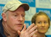 19 January 2005; Actor Gerard Byrne, who plays Malachy Costello in RTE's 'Fair City', speaking at the launch of the BUPA Great Ireland Run while Benita Johnson, of Australia and World Cross Country Champion, looks on. The BUPA Great Ireland Run will take place on Saturday 9th April 2005. Croke Park, Dublin. Picture credit; Pat Murphy / SPORTSFILE