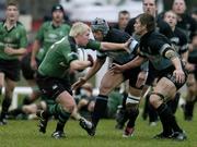 22 January 2005; Mark McHugh, Connacht, in action against Kort Schubert, right and Maama Molitika, Cardiff Blues. Celtic League 2004-2005, Pool 1, Connacht v Cardiff Blues, Sportsground, Galway. Picture credit; Matt Browne / SPORTSFILE