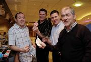 23 January 2005; Vodafone All-Stars players from Tyrone Brian Dooher, Sean Cavanagh and Conor Gormley with Manager Mickey Harte collect their winnings at the races on the occasion of The Ireland Trophy. Sin Tin Racecourse, Hong Kong, China. Picture credit; Ray McManus / SPORTSFILE