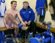 23 January 2005; Laois captain Noel Garvan with his manager Mick O'Dwyer in the team dressing room after victory over Westmeath. O'Byrne Cup Final, Westmeath v Laois, Cusack Park, Mullingar, Co. Westmeath. Picture credit; David Maher / SPORTSFILE